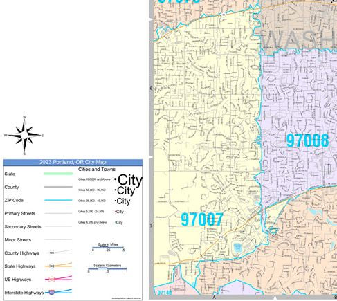 Colorcast Zip Code Style Wall Map of Portland, OR by Market Maps