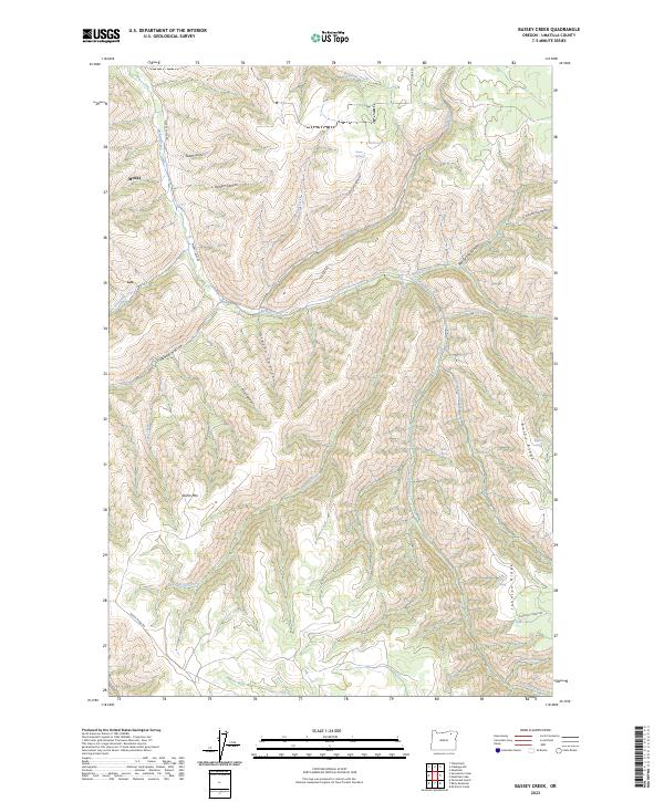US Topo 7.5-minute map for Bassey Creek OR