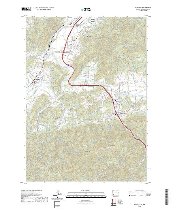 US Topo 7.5-minute map for Canyonville OR