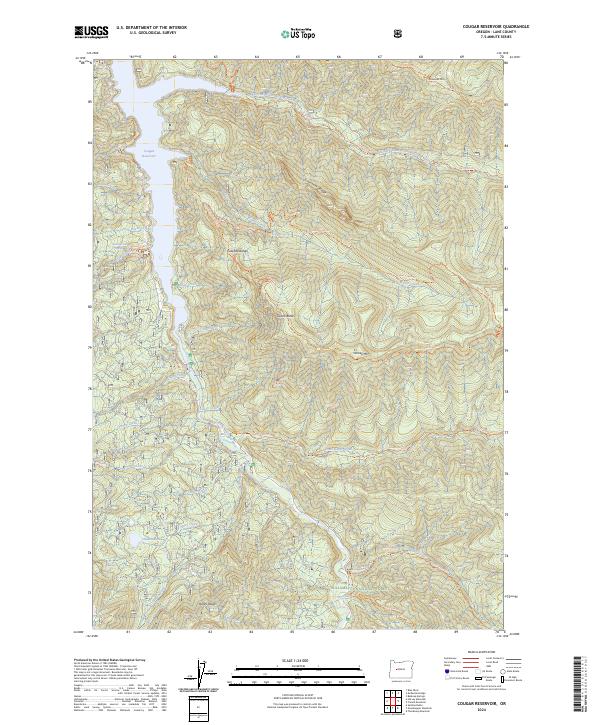 US Topo 7.5-minute map for Cougar Reservoir OR