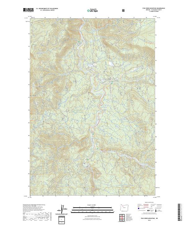 US Topo 7.5-minute map for Fish Creek Mountain OR