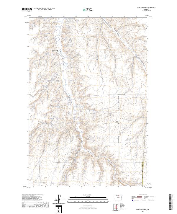 US Topo 7.5-minute map for Hickland Butte OR