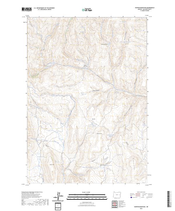 US Topo 7.5-minute map for Hunter Mountain OR