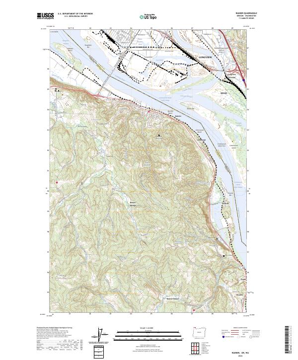 US Topo 7.5-minute map for Rainier ORWA