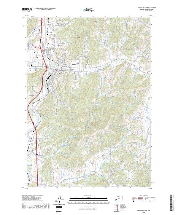 US Topo 7.5-minute map for Roseburg East OR
