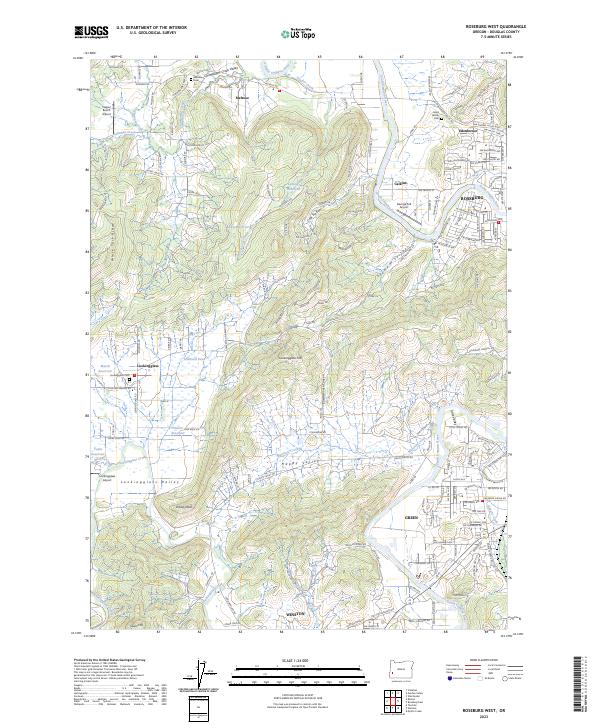 US Topo 7.5-minute map for Roseburg West OR