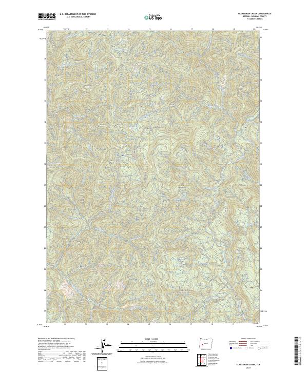 US Topo 7.5-minute map for Scaredman Creek OR