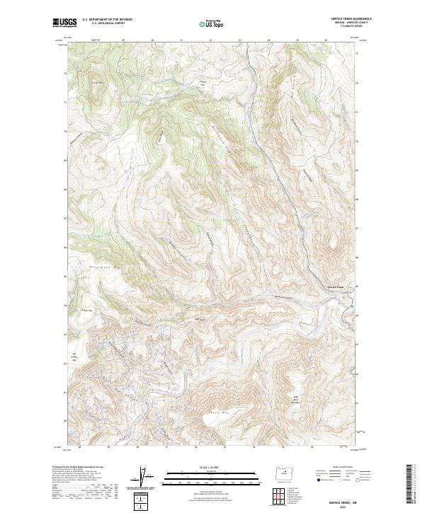 US Topo 7.5-minute map for Service Creek OR