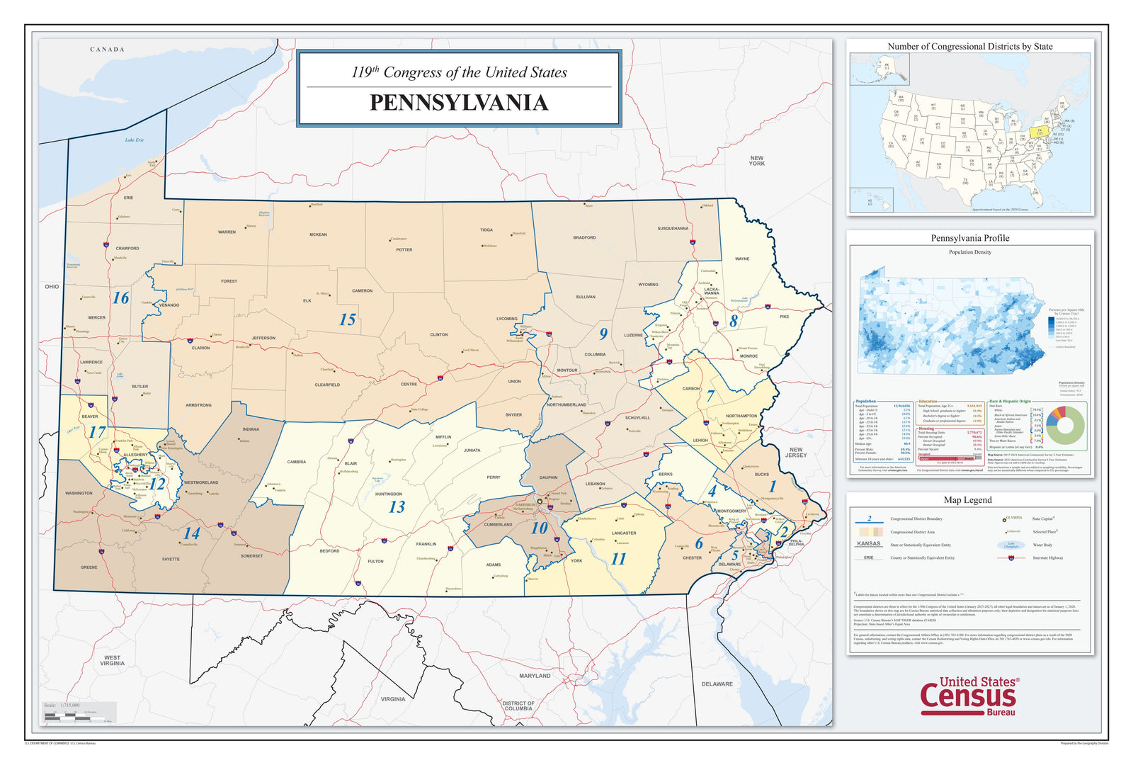 Pennsylvania Congressional District Wall Map