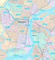 Colorcast Zip Code Style Wall Map of Philadelphia, PA by Market Maps
