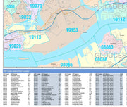 Colorcast Zip Code Style Wall Map of Philadelphia, PA by Market Maps