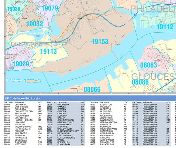 Colorcast Zip Code Style Wall Map of Philadelphia, PA by Market Maps ...