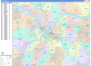Colorcast Zip Code Style Wall Map of Pittsburgh, PA by Market Maps