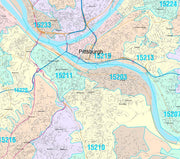 Colorcast Zip Code Style Wall Map of Pittsburgh, PA by Market Maps