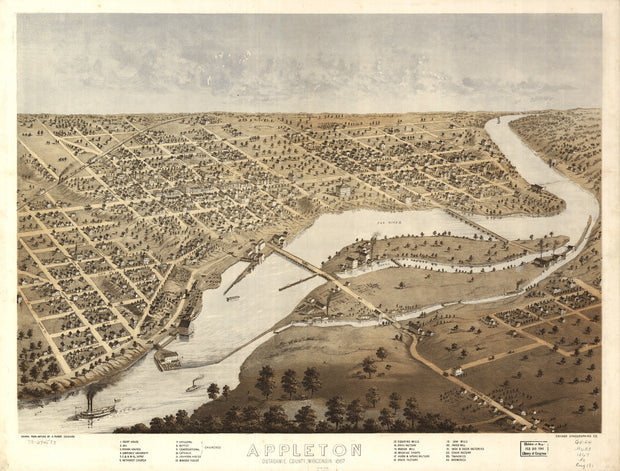 Bird's Eye View of Appleton, Wisconsin, 1867