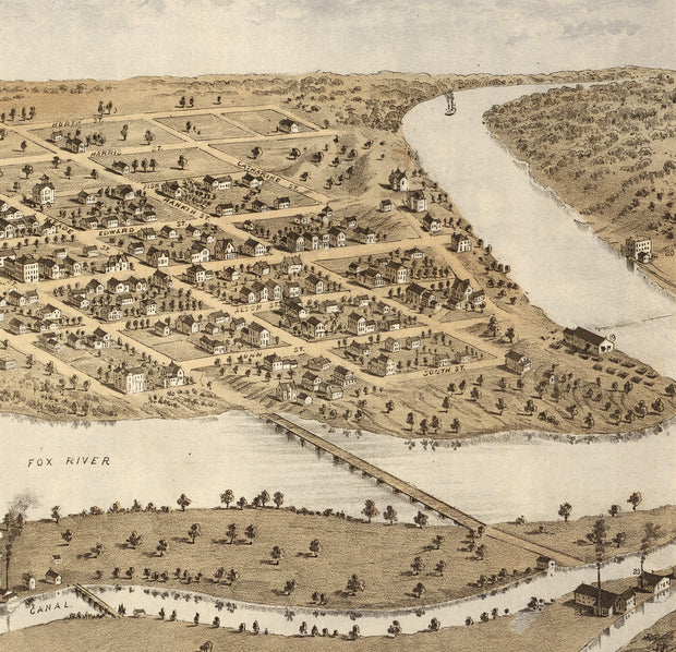Bird's Eye View of Appleton, Wisconsin, 1867
