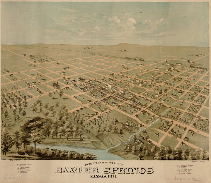 Birds Eye View of the City of Baxter Springs, Kansas, 1871