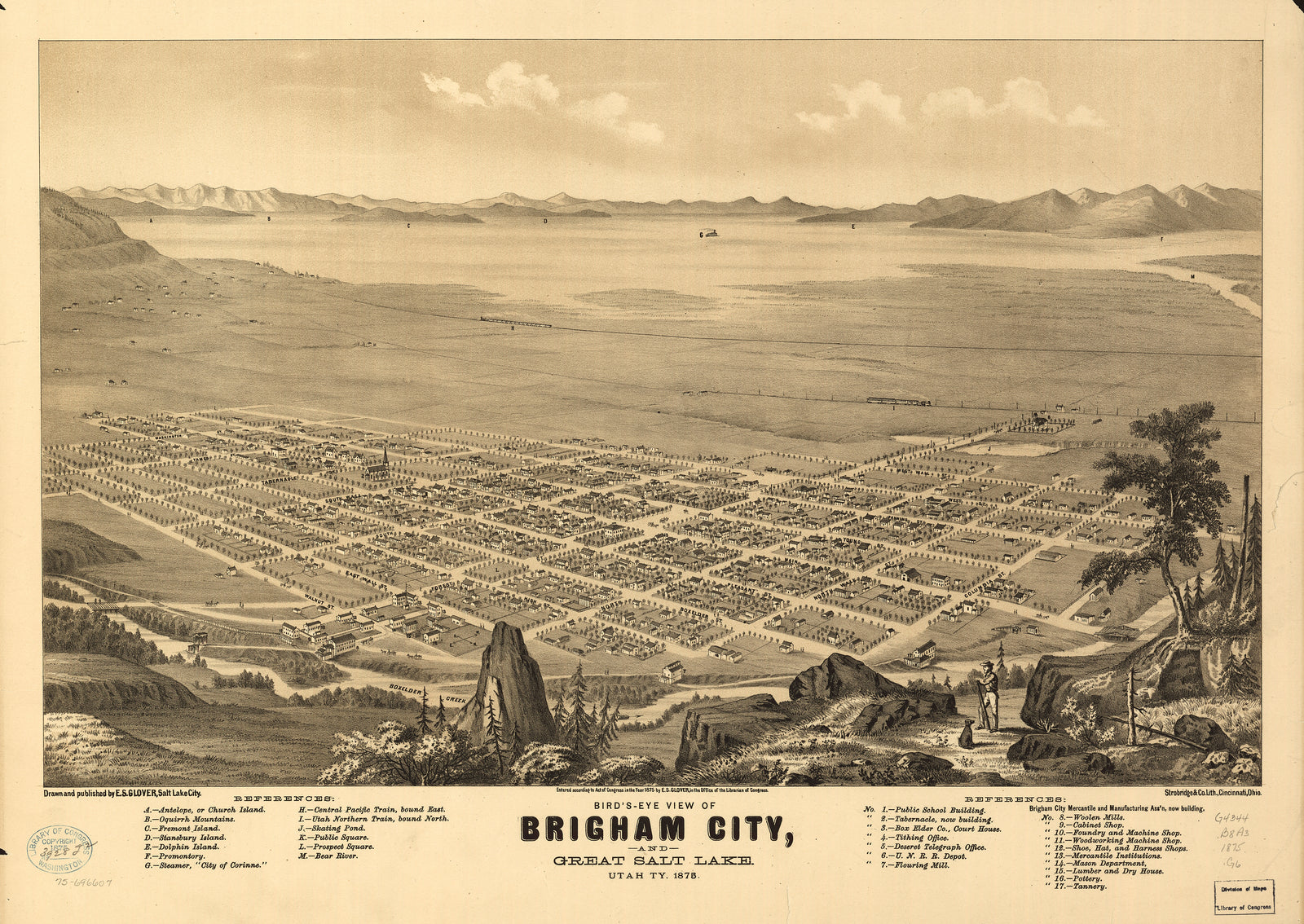 Bird's Eye View of Brigham City and Great Salt Lake, Utah, 1875