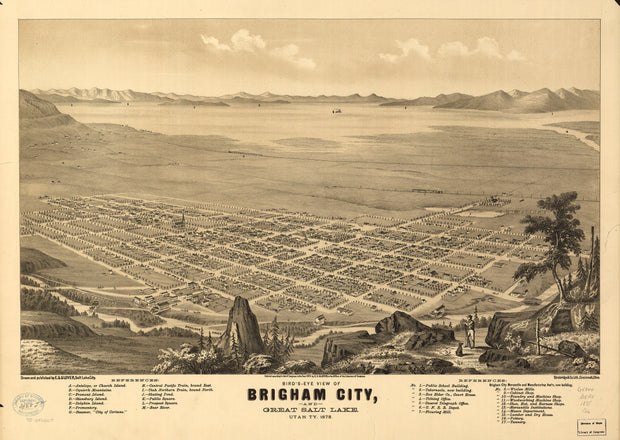 Bird's Eye View of Brigham City and Great Salt Lake, Utah, 1875