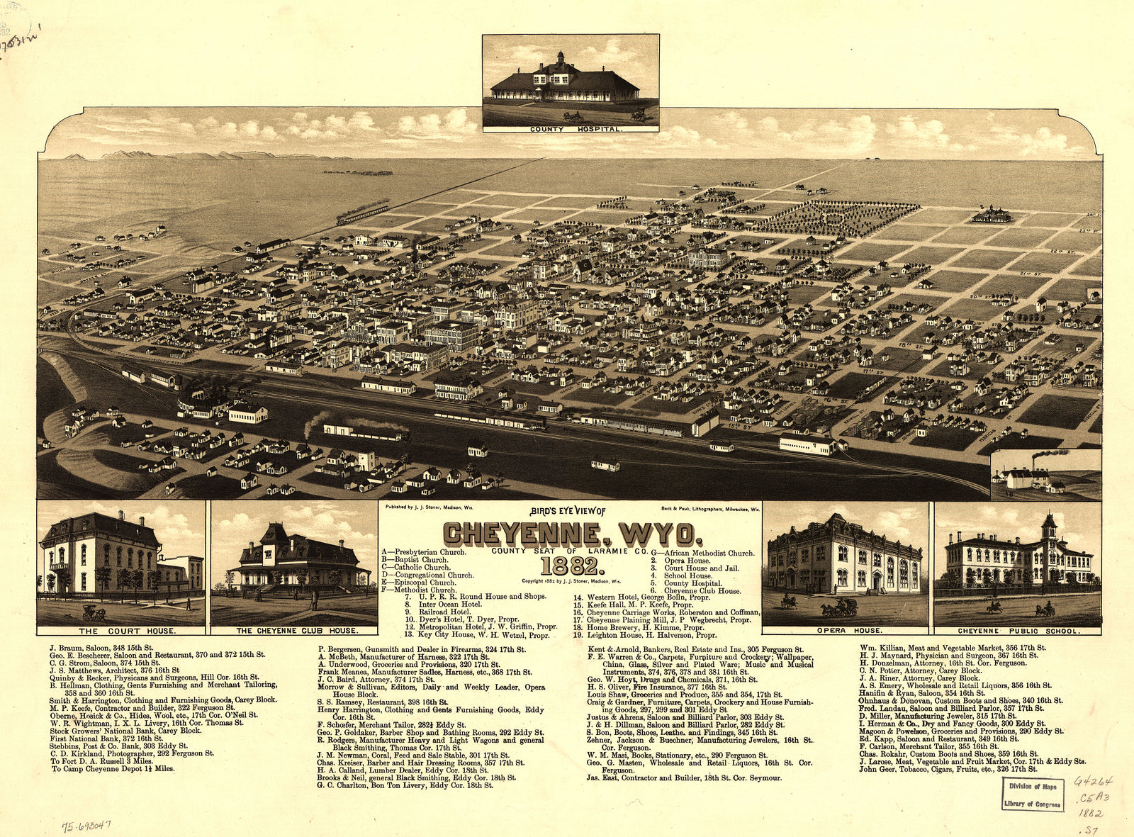 Bird's Eye View of Cheyenne, Wyoming, 1882