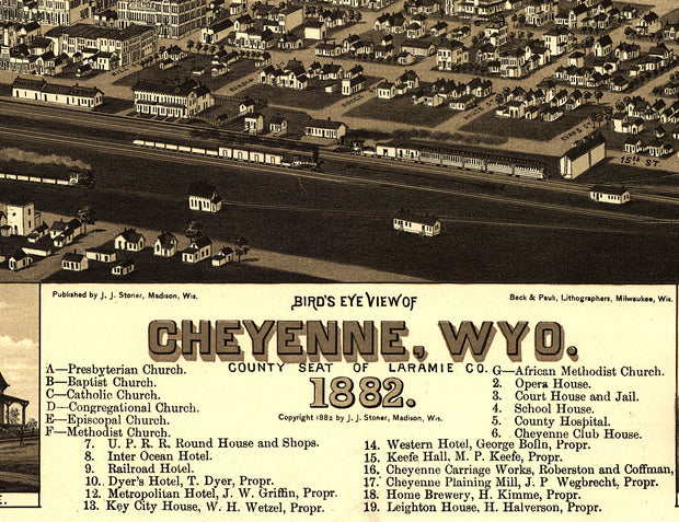 Bird's Eye View of Cheyenne, Wyoming, 1882