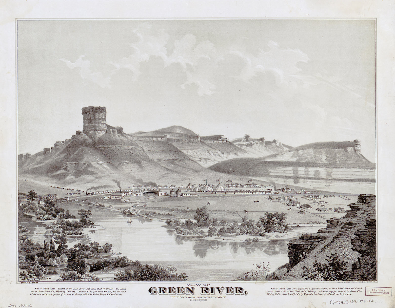 Bird's Eye View of Green River, Wyoming, 1875