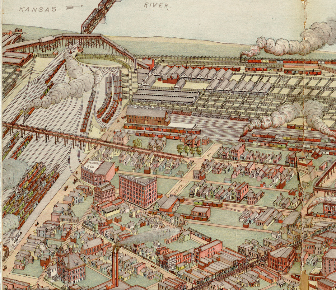 Panoramic View of the West Bottoms, Kansas City, 1840