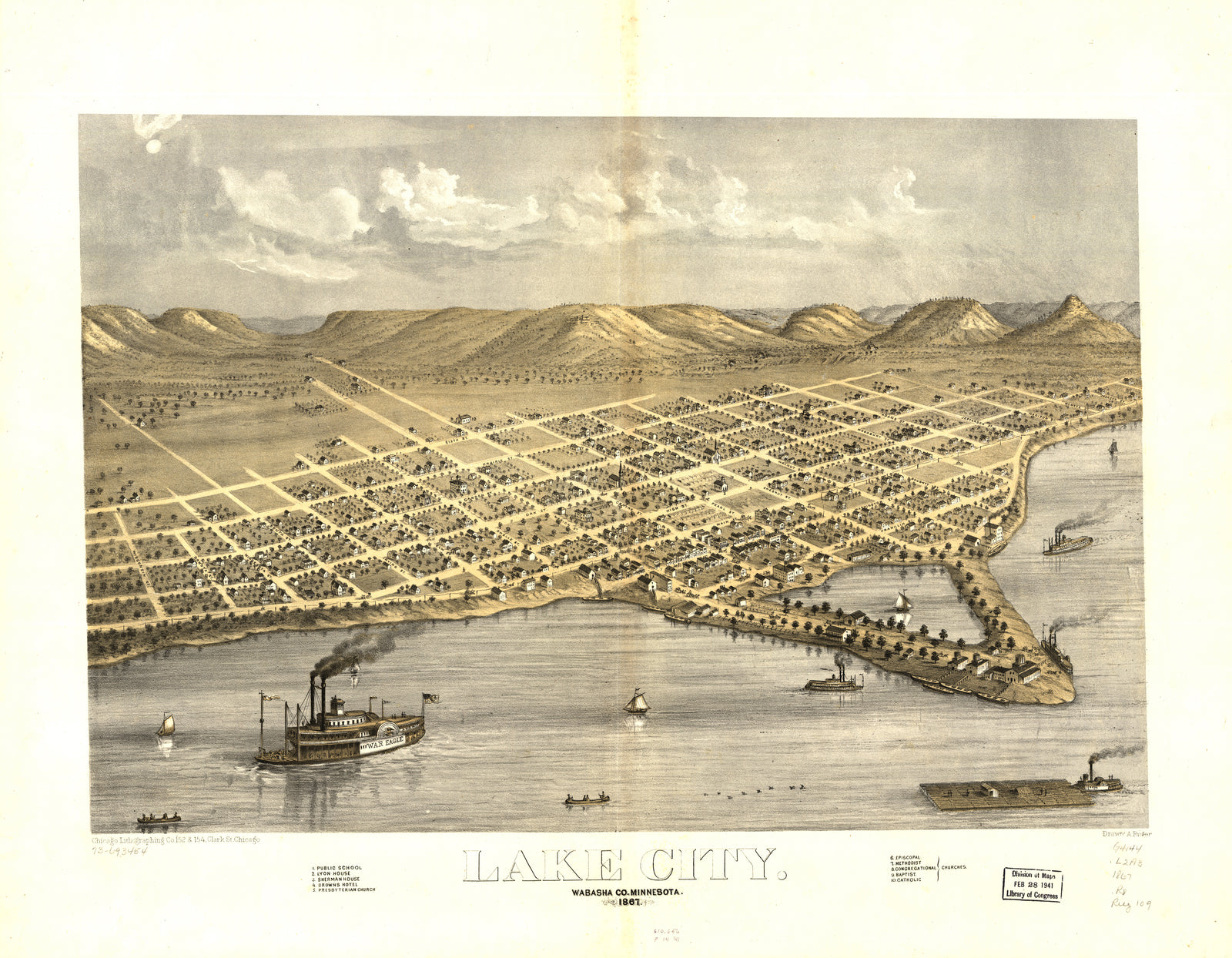 Bird's Eye View of Lake City, Minnesota, 1867