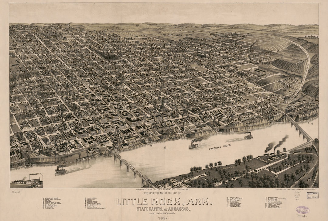 Perspective Map of Little Rock, Arkansas, 1887