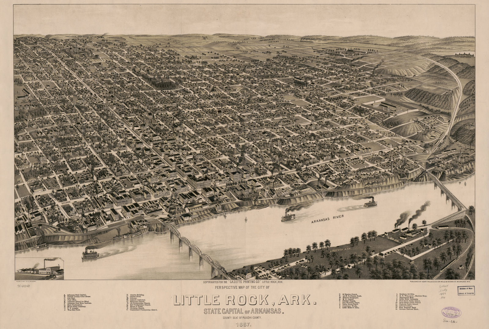 Perspective Map of Little Rock, Arkansas, 1887