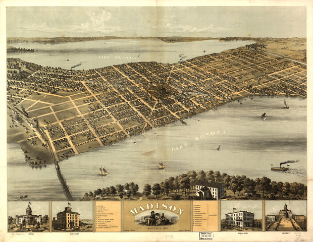 Bird's Eye View of Madison, Wisconsin, 1867