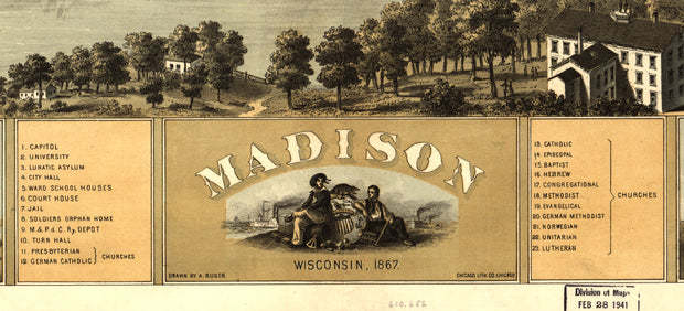 Bird's Eye View of Madison, Wisconsin, 1867