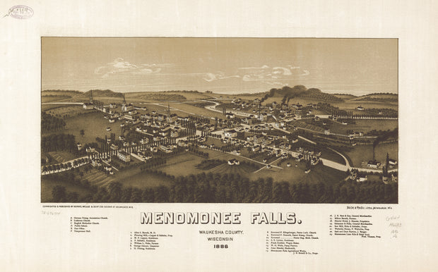 Bird's Eye View of Menomonee Falls, Wisconsin, 1886