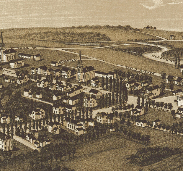 Bird's Eye View of Menomonee Falls, Wisconsin, 1886