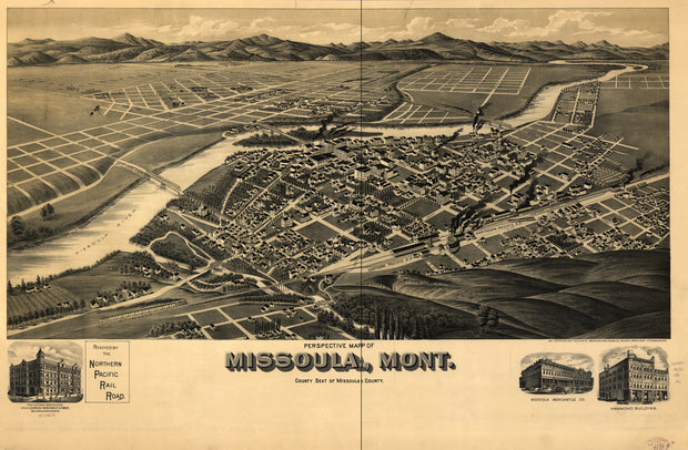 Perspective Map of Missoula, Montana, 1891
