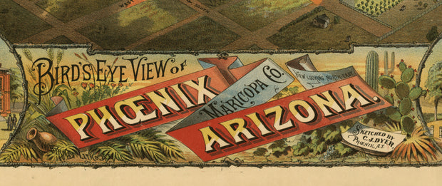 Bird's Eye View of Phoenix, Maricopa County, Arizona, 1885