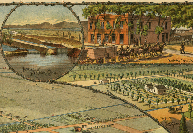 Bird's Eye View of Phoenix, Maricopa County, Arizona, 1885