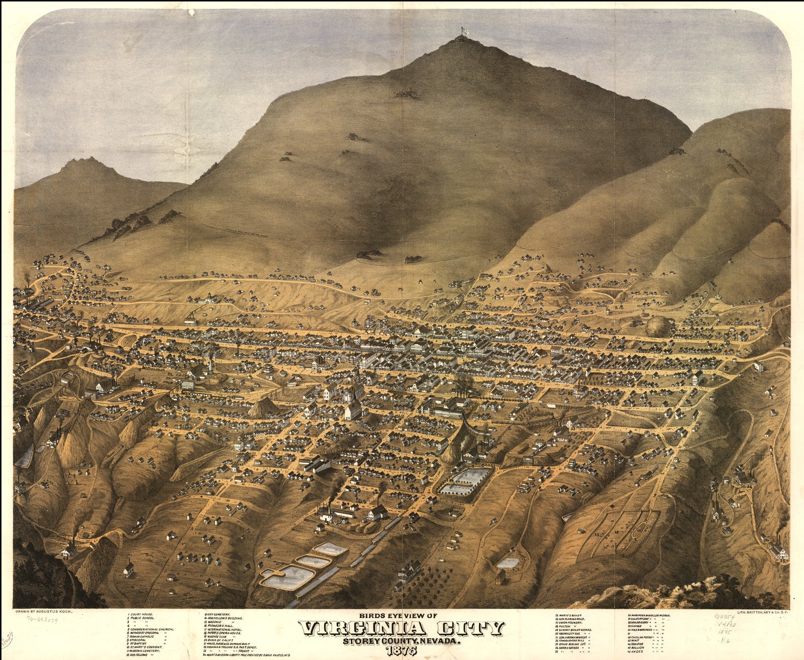 Bird's Eye View of Virginia City, Nevada, 1875