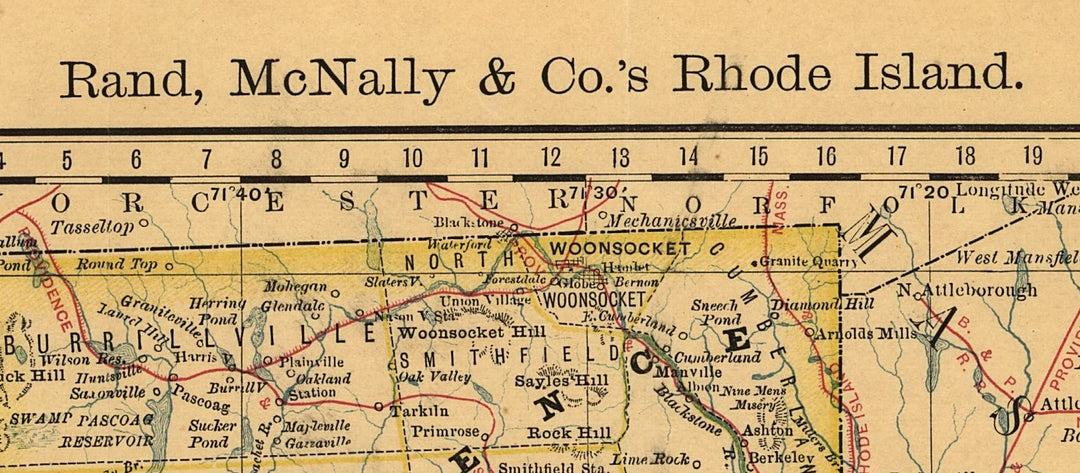 Map of the State of Rhode Island Showing Railroads, 1875