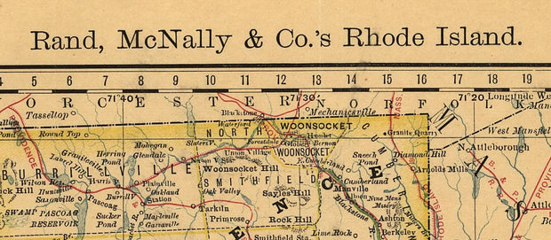 Map of the State of Rhode Island Showing Railroads, 1875
