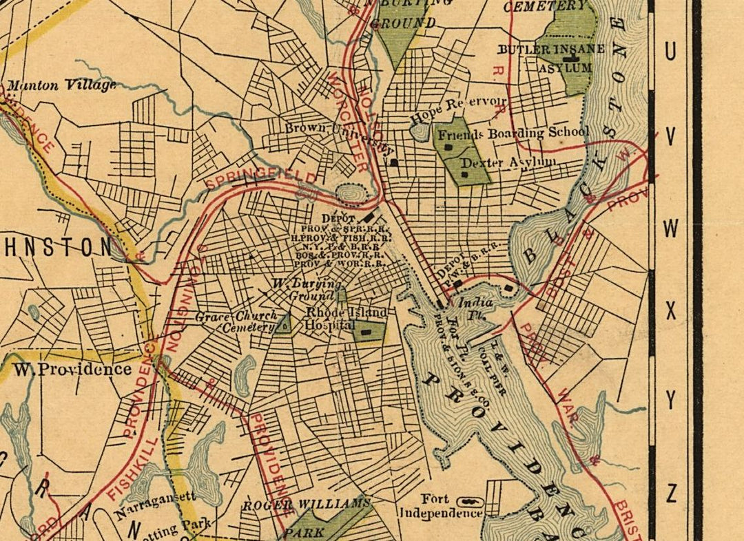Map of the State of Rhode Island Showing Railroads, 1875