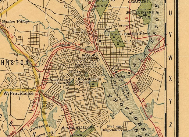 Map of the State of Rhode Island Showing Railroads, 1875