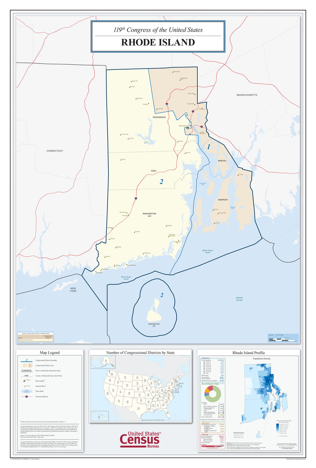 Rhode Island Congressional District Wall Map