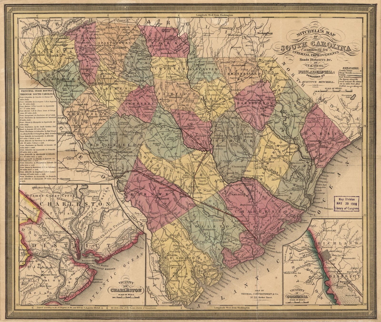 Mitchell's Map of South Carolina, 1849