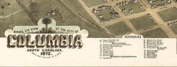 Bird's Eye View of Columbia, SC - 1872