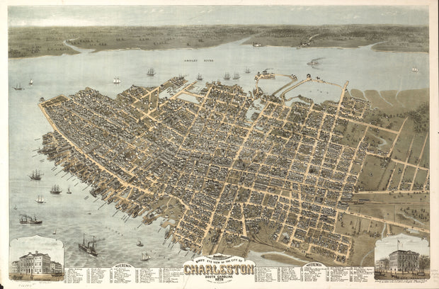 Bird's Eye View of Charleston, SC - 1872