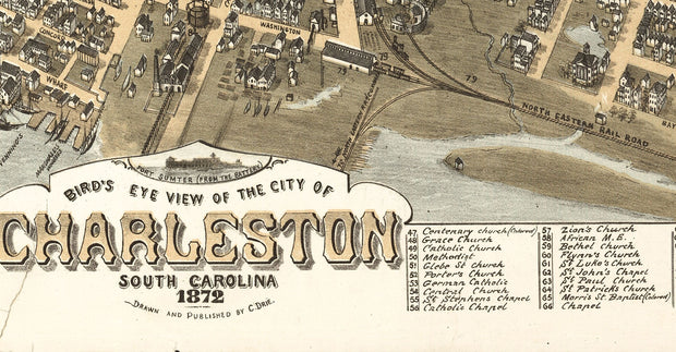 Bird's Eye View of Charleston, SC - 1872