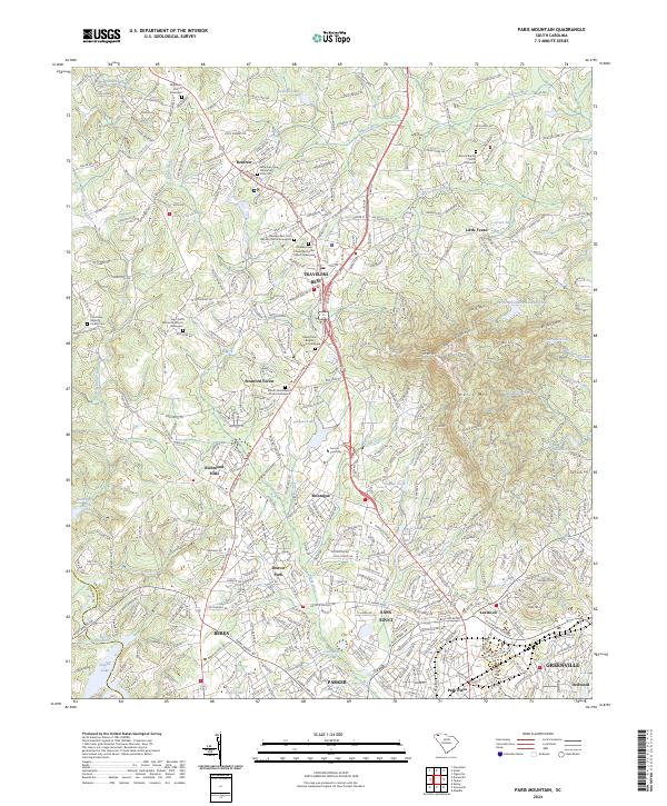 US Topo 7.5-minute map for Paris Mountain SC