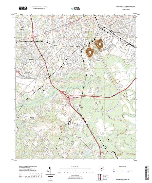 US Topo 7.5-minute map for Southwest Columbia SC