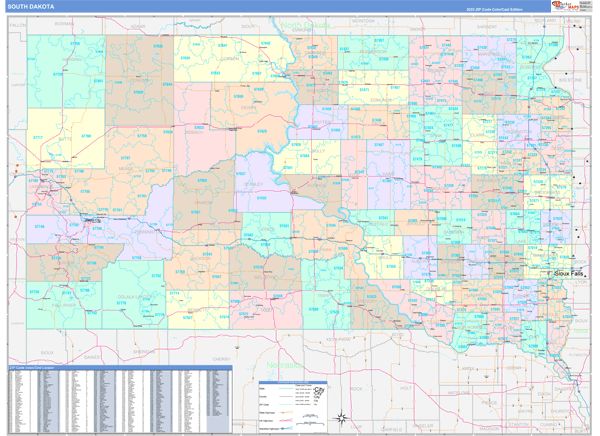 Color Cast Style Wall Map of South Dakota by Market Maps